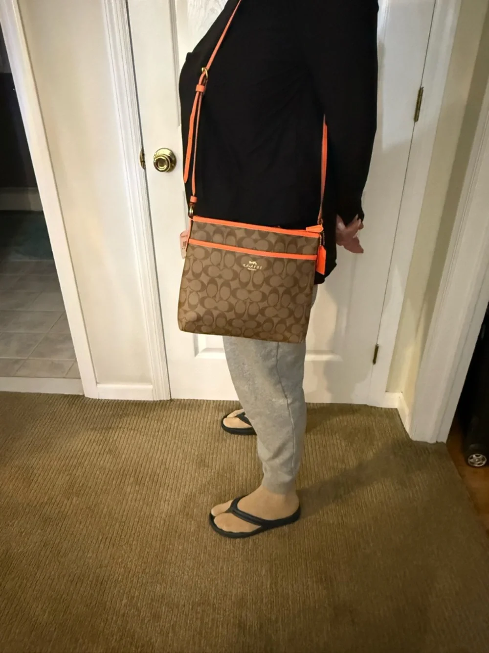 Coach Signature Crossbody Bag with Orange Trim - Picture 6 of 8